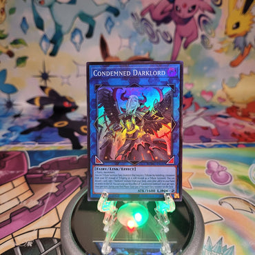 A Super Rare "Condemned Darklord" card from the Yugioh Set: Maze of Muertos (MZMU).