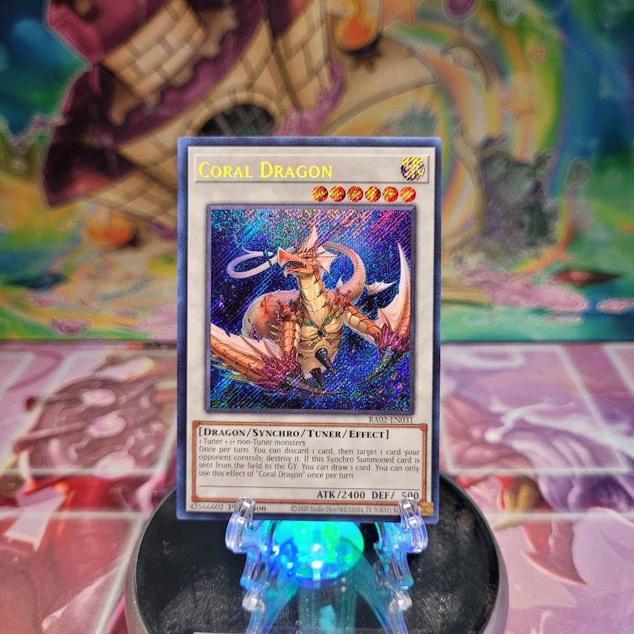 A Secret Rare "Coral Dragon" card from the Yugioh Set: Rarity Collection 2 (RA02).