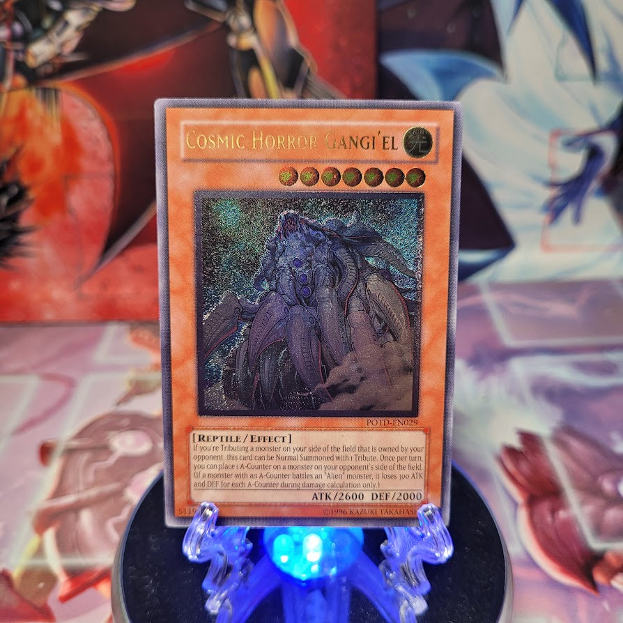 An Ultimate Rare "Cosmic Horror Gangi'el" card from the Yugioh Set: Phantom Darkness (POTD).
