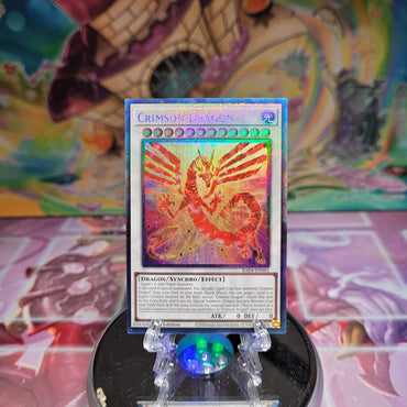 A Prismatic Collector's Rare "Crimson Dragon" card from the Yugioh Set: Quarter Century Stampede (RA04).