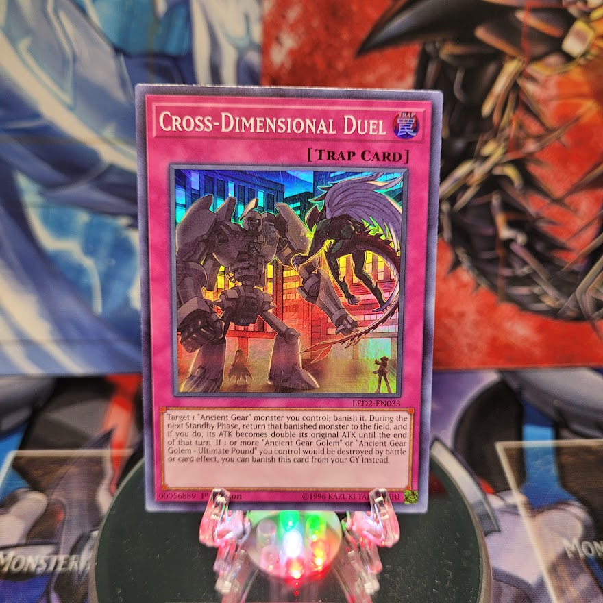 A Super Rare "Cross-Dimensional Duel" card from the Yugioh Set: Legendary Duelists: Ancient Millennium.