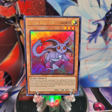 An Ultra Rare "Crystal Beast Ruby Carbuncle" card from the Yugioh Set: Battles of Legend: Crystal Revenge.