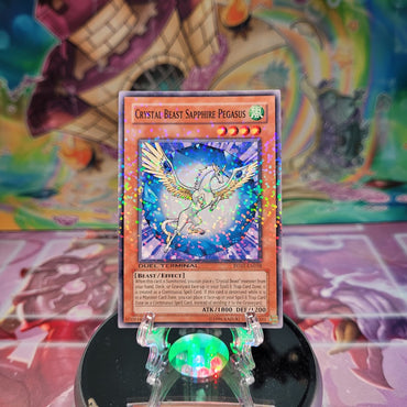 A Common Duel Terminal "Crystal Beast Sapphire Pegasus" card from the Yugioh Set: Duel Terminal 1 (DT01).