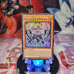 A Secret Rare "Crystal God Tistina" card from the Yugioh Set: Duelist Nexus. 