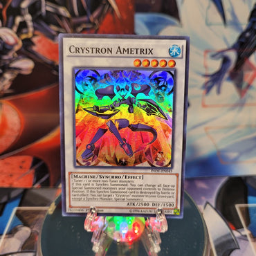 A Super Rare "Crystron Ametrix" card from the Yugioh Set: Invasion: Vengeance.