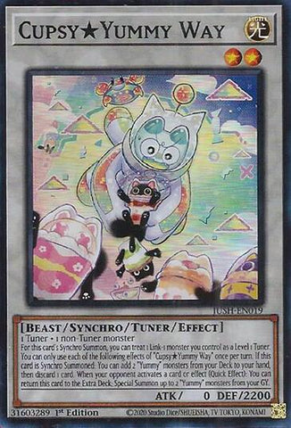 A Super Rare "CupsyYummy Way" card from the Yugioh Set: Justice Hunters (JUSH).