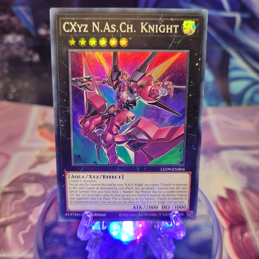  A Super Rare "Cxyz N.As.Ch. Knight" card from the Yugioh Set: Legendary Duelists: Duels From the Deep.