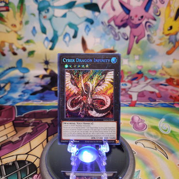 A Secret Rare "Cyber Dragon Infinity" card from the Yugioh Set: Quarter Century Stampede (RA04).