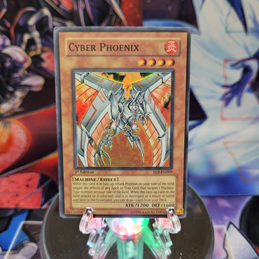 A Super Rare "Cyber Phoenix" card from the Yugioh Set: Enemy of Justice.