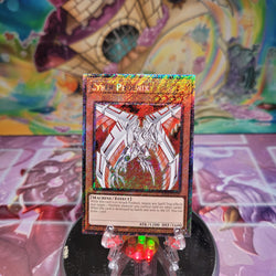 A Platinum Secret Rare "Cyber Phoenix" card from the Yugioh Set: Quarter Century Stampede (RA04).