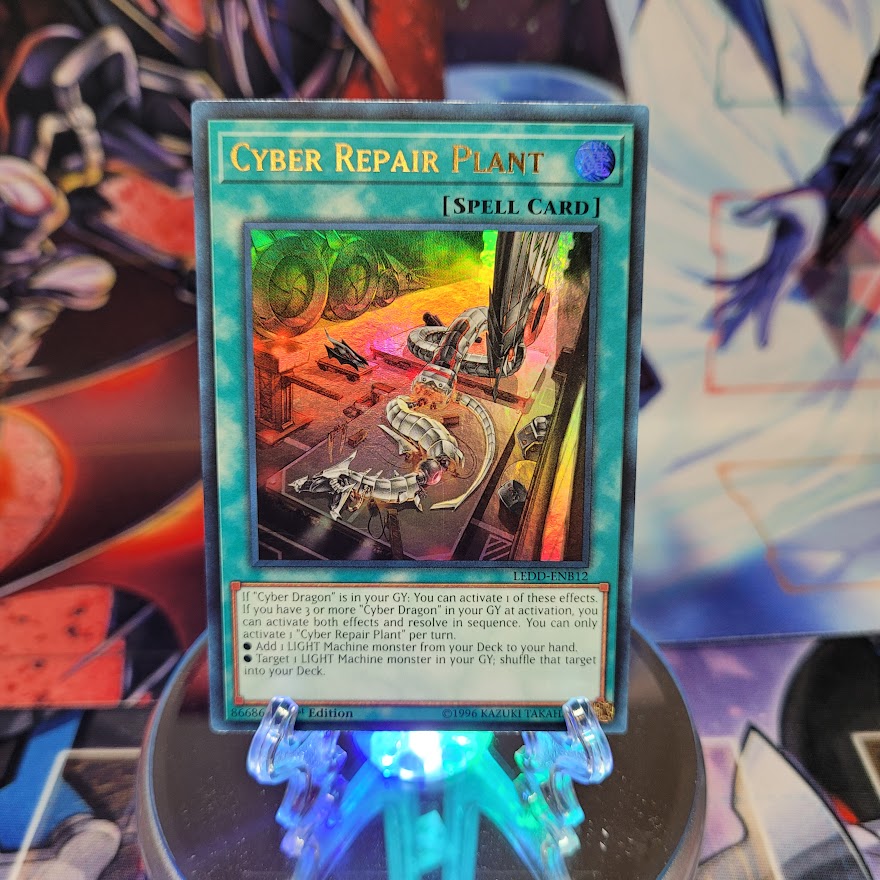 An Ultra Rare "Cyber Repair Plant" card from the Yugioh Legendary Dragon Decks set.