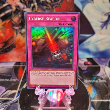 A Super Rare "Cyberse Beacon" card from the Yugioh Set: Code of the Duelist.