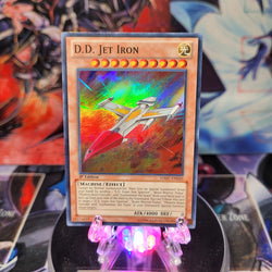 A Super Rare "D.D. Jet Iron" card from the Yugioh Set: Hidden Arsenal 7: Knight of Stars.