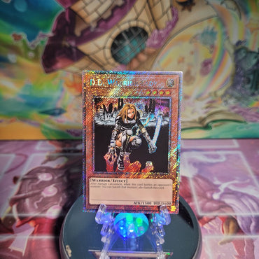 A Platinum Secret Rare "D.D. Warrior Lady" card from the Yugioh Set: Quarter Century Bonanza (RA03).