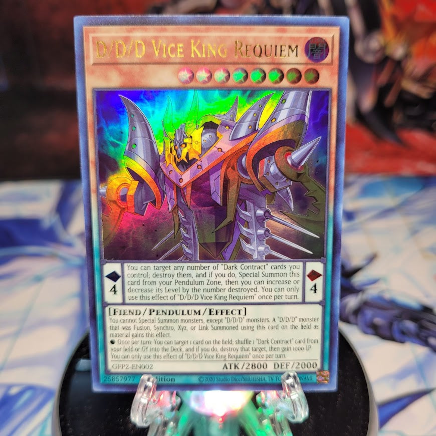  An Ultra Rare "D/D/D Vice King Requiem" card from the Yugioh Set: Ghosts From the Past: The 2nd Haunting (GFP2).