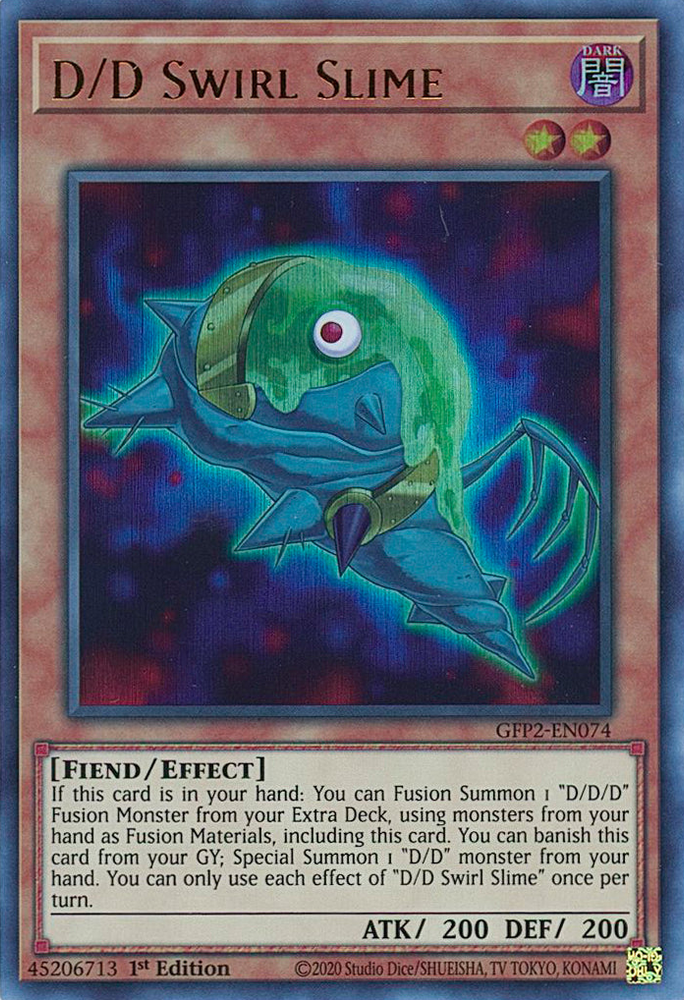 An Ultra Rare "D/D Swirl Slime" card from the Yugioh Set: Ghosts From the Past: The 2nd Haunting (GFP2).