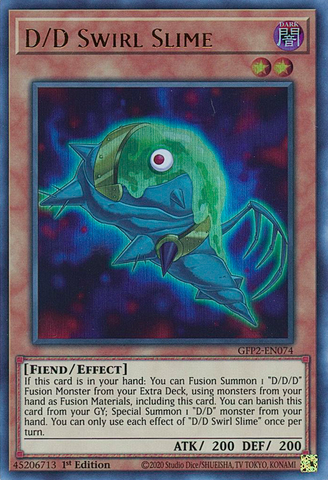An Ultra Rare "D/D Swirl Slime" card from the Yugioh Set: Ghosts From the Past: The 2nd Haunting (GFP2).