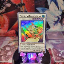 A Super Rare "Daigusto Laplampilica" card from the Yugioh Set: Dawn of Magesty (DAMA).