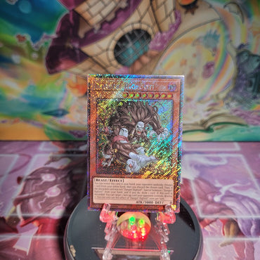 A Platinum Secret Rare "Danger! Bigfoot!" card from the Yugioh Set: Quarter Century Bonanza (RA03).