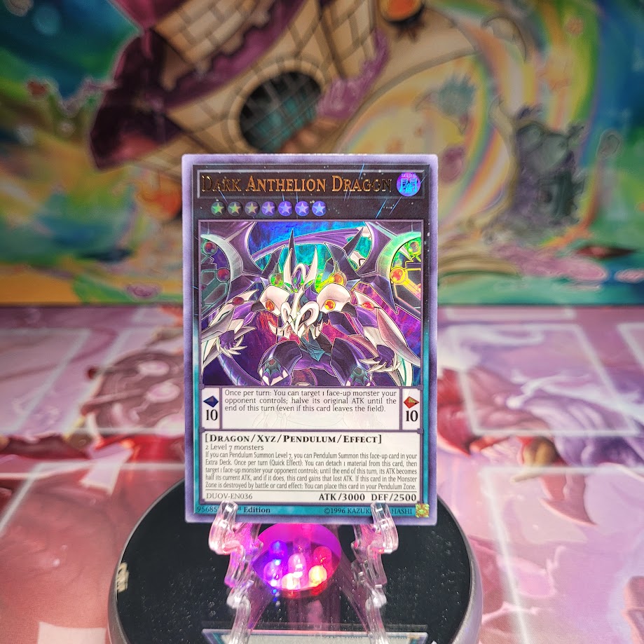 An Ultra Rare "Dark Anthelion Dragon" card from the Yugioh Set: Duel Overload.