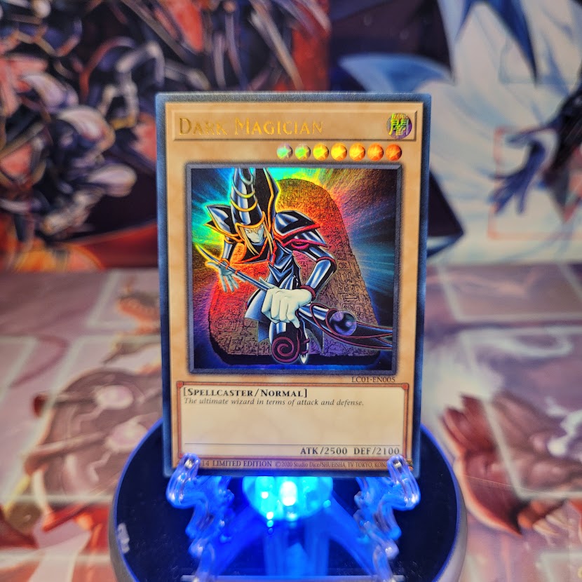 An Ultra Rare "Dark Magician" 25th Anniversary card from the Yugioh Set: Legendary Collection 2.