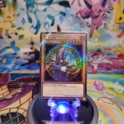 A Platinum Secret Rare 9th Art "Dark Magician" card from the Yugioh Set: Quarter Century Bonanza (RA03).