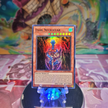 An Ultra Rare Blue "Dark Necrofear" card from the Yugioh Set: Legendary Duelists: Season 3.