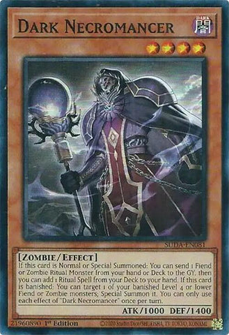 A Super Rare "Dark Necromancer" card from the Yugioh Set: Supreme Darkness (SUDA).