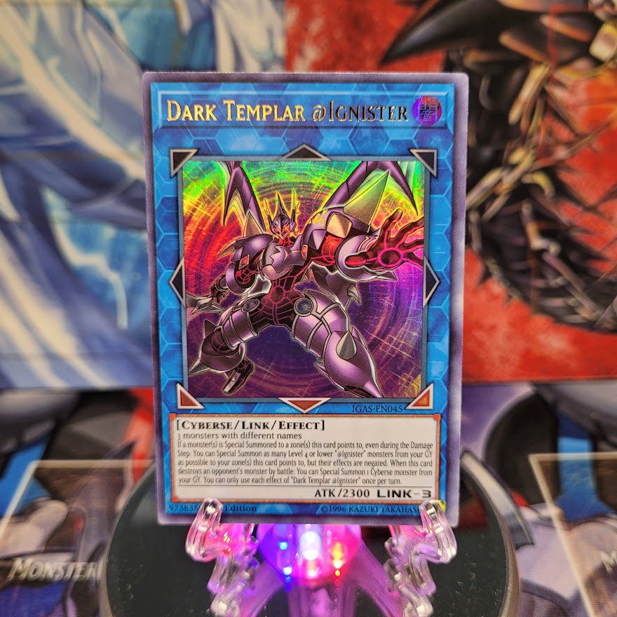 An Ultra Rare "Dark Templar @Ignister" card from the Yugioh Set: Ignition Assault.