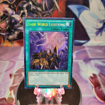 A Secret Rare "Dark World Lightning" card from the Yugioh Set: Legendary Collection 4: Joey's World.