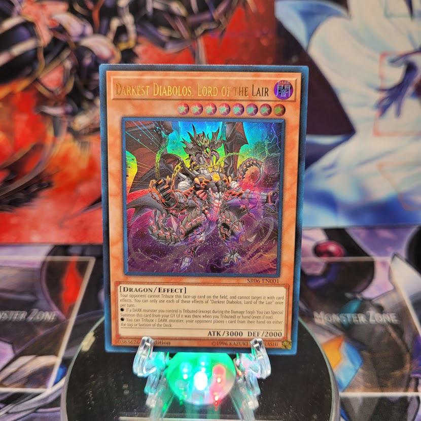 An Ultra Rare "Darkest Diabolos, Lord of the Lair" card from the Yugioh Structure Deck: Lair of Darkness.