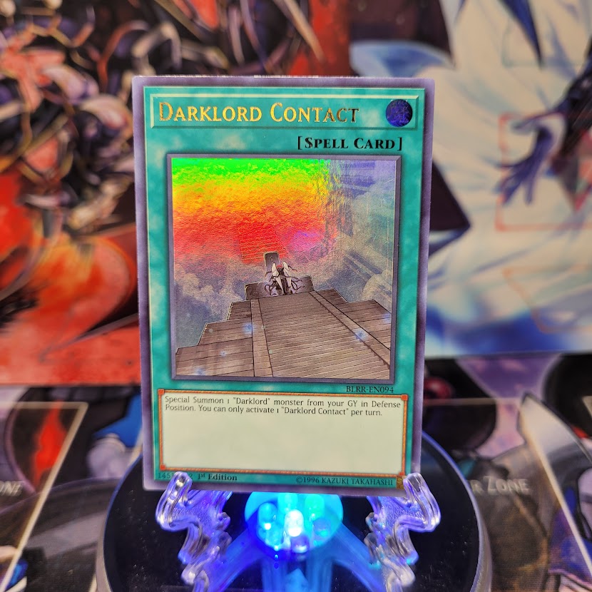 An Ultra Rare "Darklord Contact" card from the Yugioh Set: Battles of Legend: Relentless Revenge (BLRR).