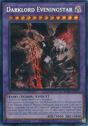 A Secret Rare "Darklord Eveningstar" card from the Yugioh Set: Burst Protocol (BPRO).