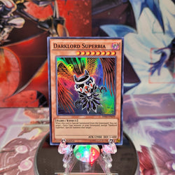 A Super Rare "Darklord Superbia" card from the Yugioh Set: Destiny Soldiers.