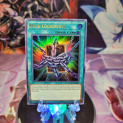 An Ultra Rare "Deck Lockdown" card from the Yugioh Set: Duel Overload (DUOV).