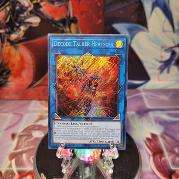 A Secret Rare "Decode Talker Heatsoul" card from the Yugioh Set: Rarity Collection 1 (RA01).