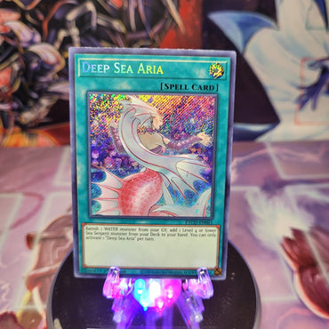 A Secret Rare "Deep Sea Aria" card from the Yugioh Set: Eternity Code.