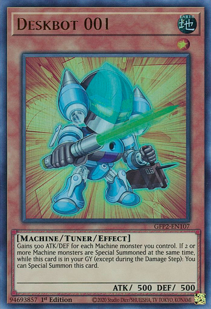 An Ultra Rare "Deskbot 001" card from the Yugioh Set: Ghosts From the Past: The 2nd Haunting (GFP2).