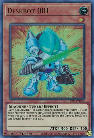 An Ultra Rare "Deskbot 001" card from the Yugioh Set: Ghosts From the Past: The 2nd Haunting (GFP2).