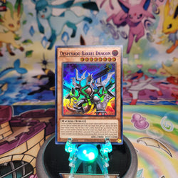 An Ultra Rare Purple "Desperado Barrel Dragon" card from the Yugioh Set: Legendary Duelists: Season 1 (LDS1).