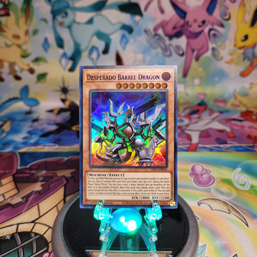An Ultra Rare Purple "Desperado Barrel Dragon" card from the Yugioh Set: Legendary Duelists: Season 1 (LDS1).