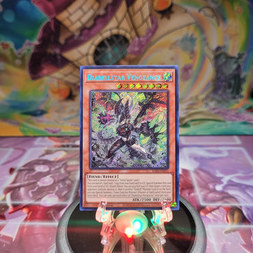 A Secret Rare "Diabellstar Vengeance" card from the Yugioh Set: Alliance Insight (ALIN).