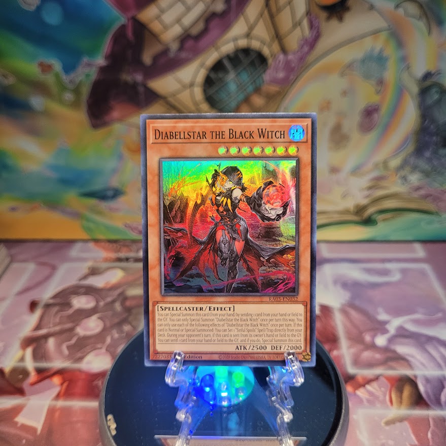 A Super Rare "Diabellstar the Black Witch" card from the Yugioh Set: Quarter Century Bonanza (RA03).