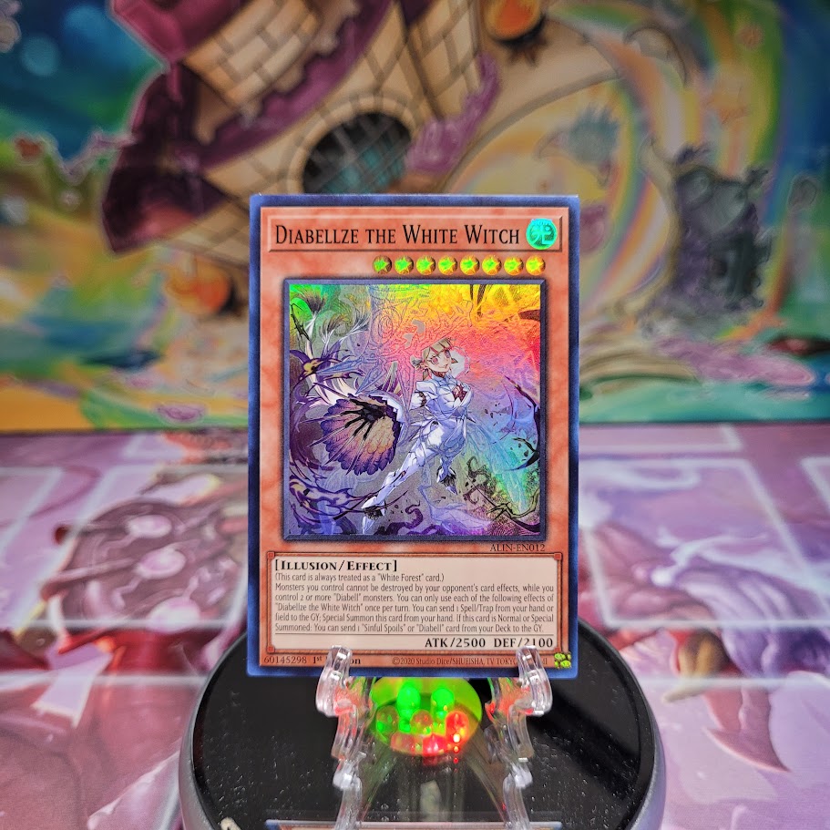 A Super Rare "Diabellze the White Witch" card from the Yugioh Set: Alliance Insight (ALIN).