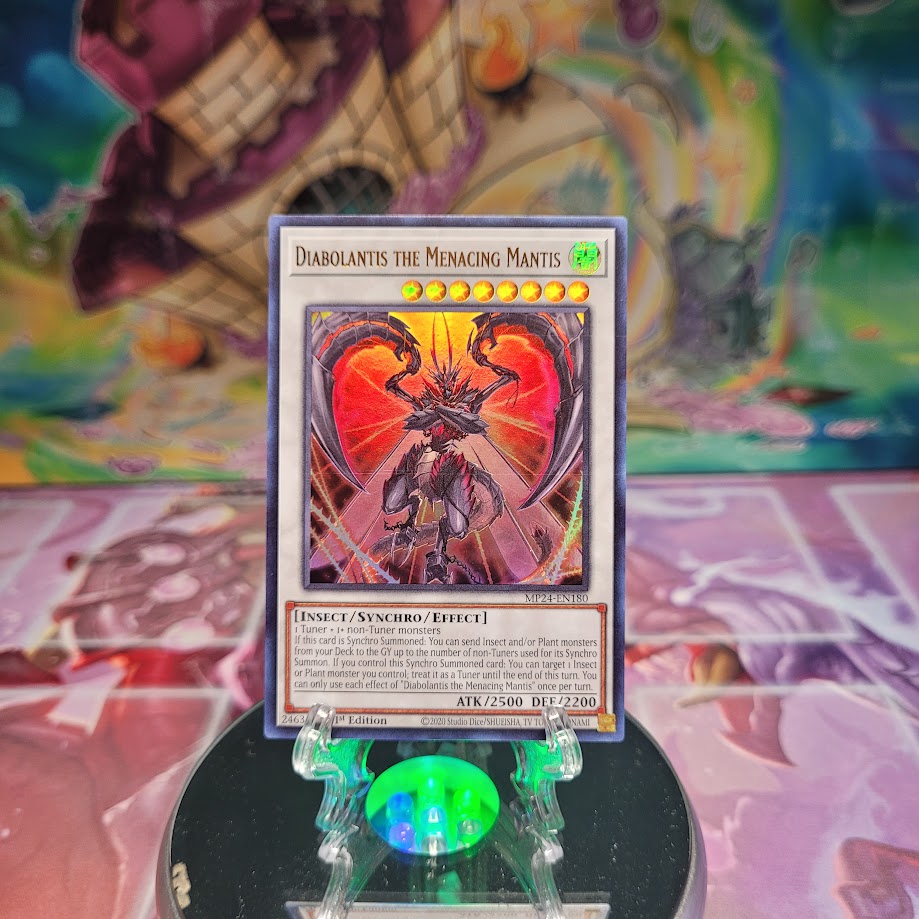 An Ultra Rare "Diabolantis the Menacing Mantis" card from the Yugioh Set: 25th Anniversary Tin: Dueling Mirrors.