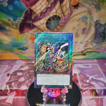 A Platinum Secret Rare "Dimension Fusion" card from the Yugioh Set: Quarter Century Bonanza (RA03)