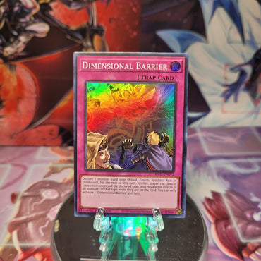 A Super Rare "Dimensional Barrier" card from the Yugioh Set: Rarity Collection 1 (RA01).