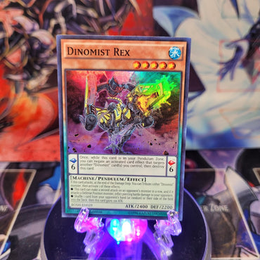 A Super Rare "Dinomist Rex" card from the Yugioh Set: Breakers of Shadow.