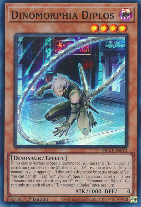 A Super Rare "Dinomorphia Diplos" card from the Yugioh 25th Anniversary Tin: Dueling Heroes (MP23).