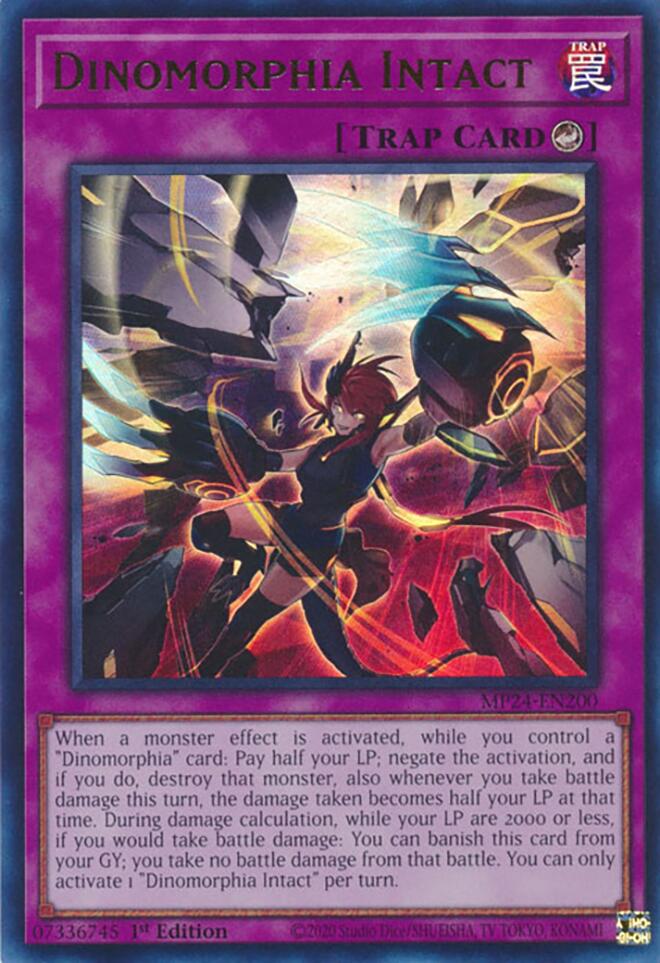 An Ultra Rare "Dinomorphia Intact" card from the Yugioh Set: 25th Anniversary Tin: Dueling Mirrors (MP24).